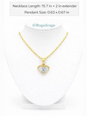 18K Gold Plated Heart Necklace Cubic Zirconia Stainless Steel